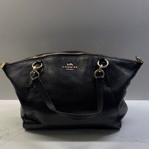 Coach Black Leather Shoulder Bag with Gold Accents